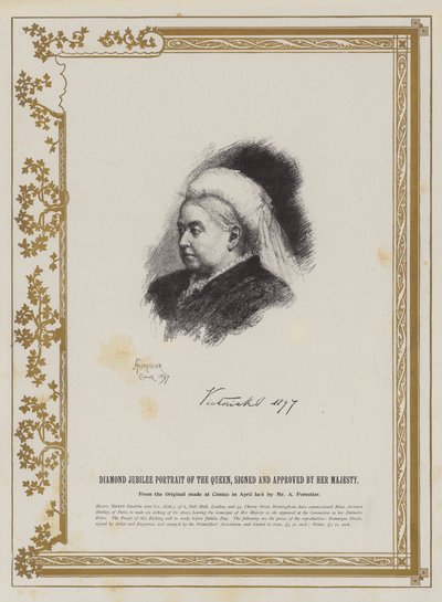 Jubileu de Diamante Retrato da Rainha, assinado e aprovado por Sua Majestade de Amedee Forestier